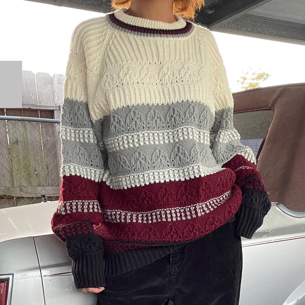 🔥Vintage Kings Road Sears Men’s Store Colorblock Cable Knit Unisex Sweater M